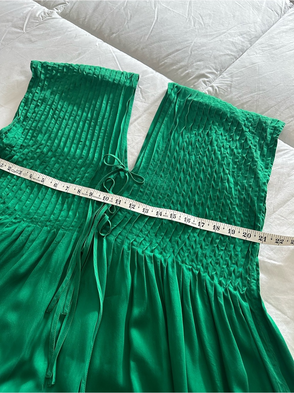 & Other Stories Maxi Dress Emerald Green Pleated V‑Neck size large - Picture 6 of 16